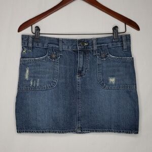 Vintage Old Navy Cotton Ultra Low Micro Mini Skirt Size 4 Y2K Denim Blue Pockets